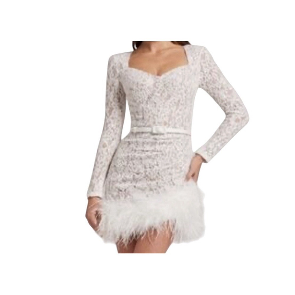 Nadine Merabi Dress Women's XL Sequin Feather Lace Wedding Formal Party Prom